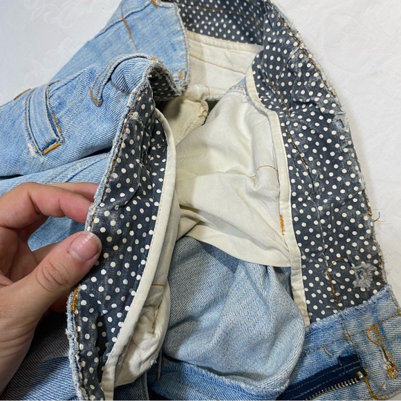 Trashed Vintage New River Pleated Straight Jeans Destroyed 34L Cuffed Ripped - Picture 9 of 14